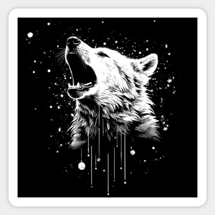 Paint Drip Black and White Howling Wolf Sticker